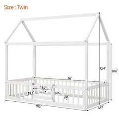 Bellemave® Montessori Wood Floor House Bed with Fence and Door - Bellemave