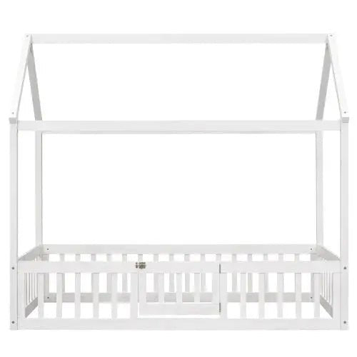Bellemave® Montessori Wood Floor House Bed with Fence and Door - Bellemave