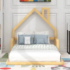 Bellemave® Montessori Wooden Floor Bed with House Shaped Headboard - Bellemave