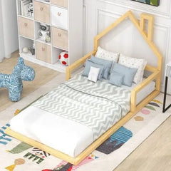 Bellemave® Montessori Wooden Floor Bed with House Shaped Headboard - Bellemave