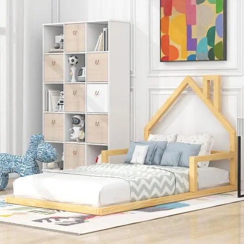 Bellemave® Montessori Wooden Floor Bed with House Shaped Headboard - Bellemave