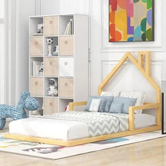 Bellemave® Montessori Wooden Floor Bed with House Shaped Headboard - Bellemave
