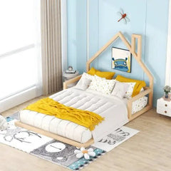 Bellemave® Montessori Wooden Floor Bed with House Shaped Headboard - Bellemave