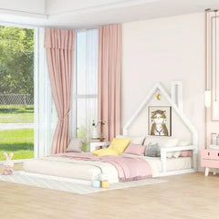 Bellemave® Montessori Wooden Floor Bed with House Shaped Headboard - Bellemave