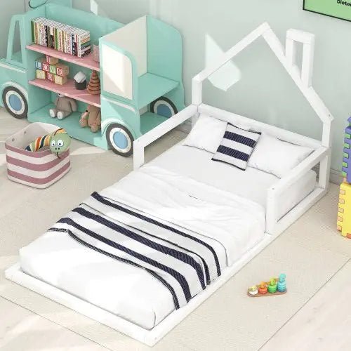 Bellemave® Montessori Wooden Floor Bed with House Shaped Headboard - Bellemave