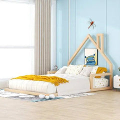 Bellemave® Montessori Wooden Floor Bed with House Shaped Headboard - Bellemave