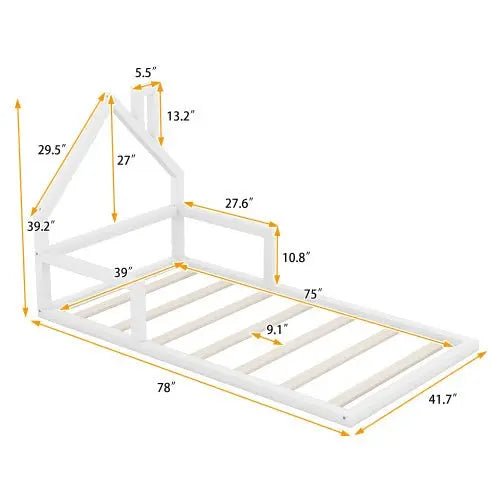 Bellemave® Montessori Wooden Floor Bed with House Shaped Headboard - Bellemave