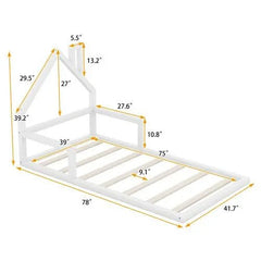 Bellemave® Montessori Wooden Floor Bed with House Shaped Headboard - Bellemave