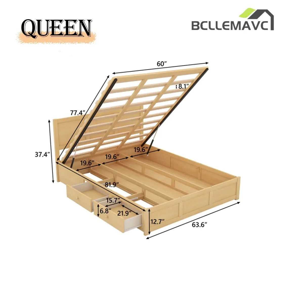 Bellemave Platform Bed with Underneath Storage and 2 Drawers - Bellemave
