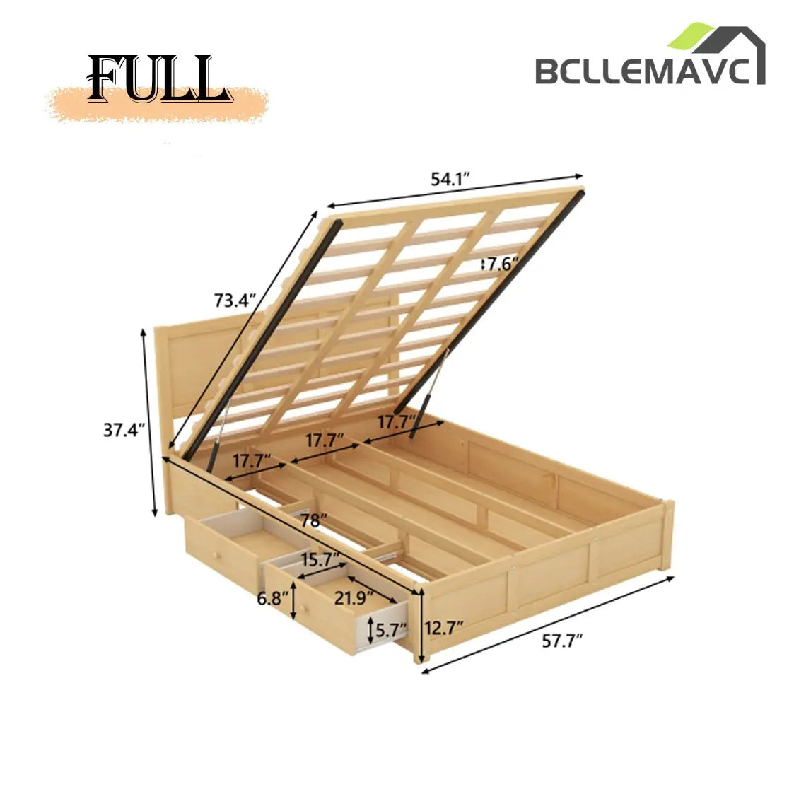 Bellemave Platform Bed with Underneath Storage and 2 Drawers - Bellemave