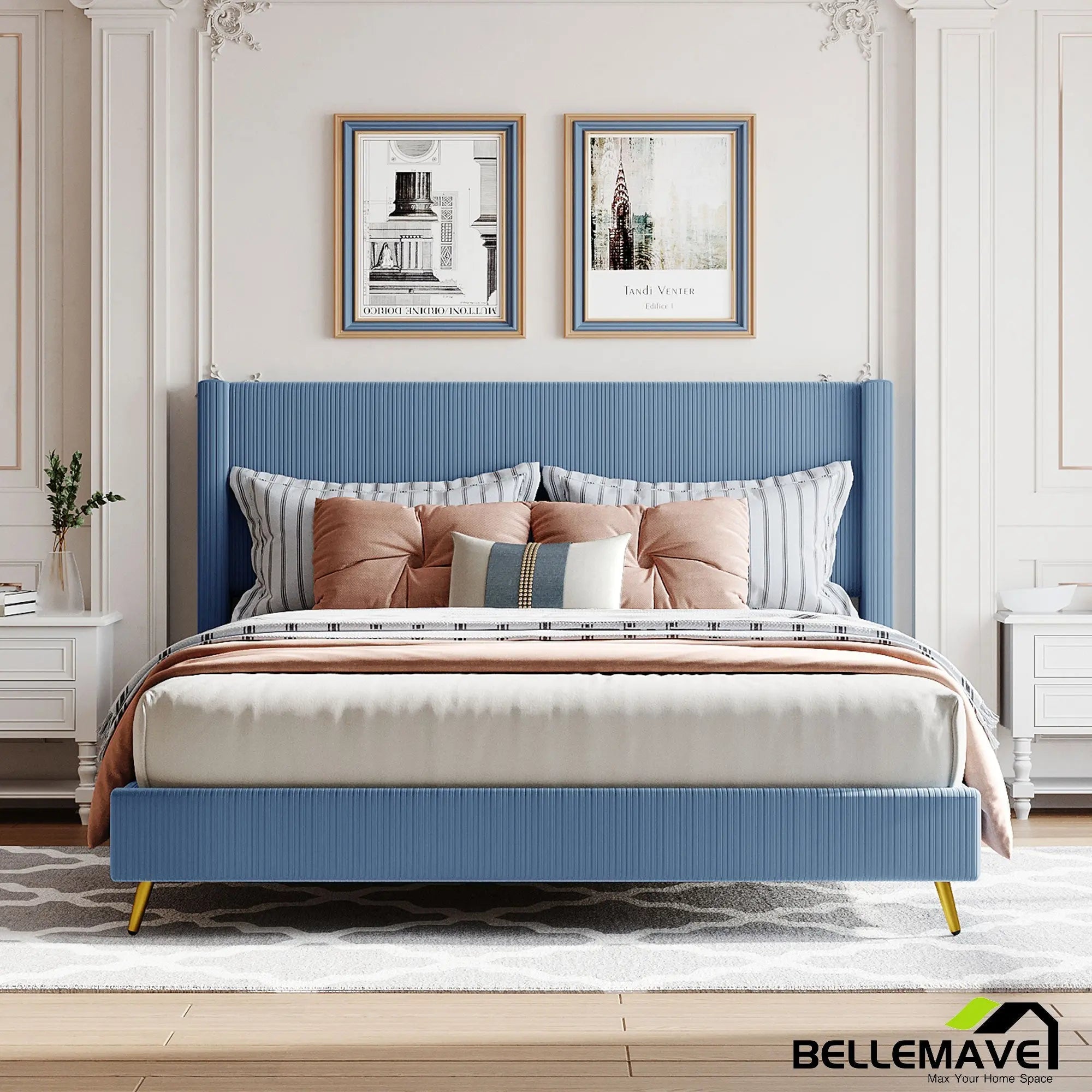 Bellemave Queen Size Corduroy Platform Bed with Metal Legs - Bellemave