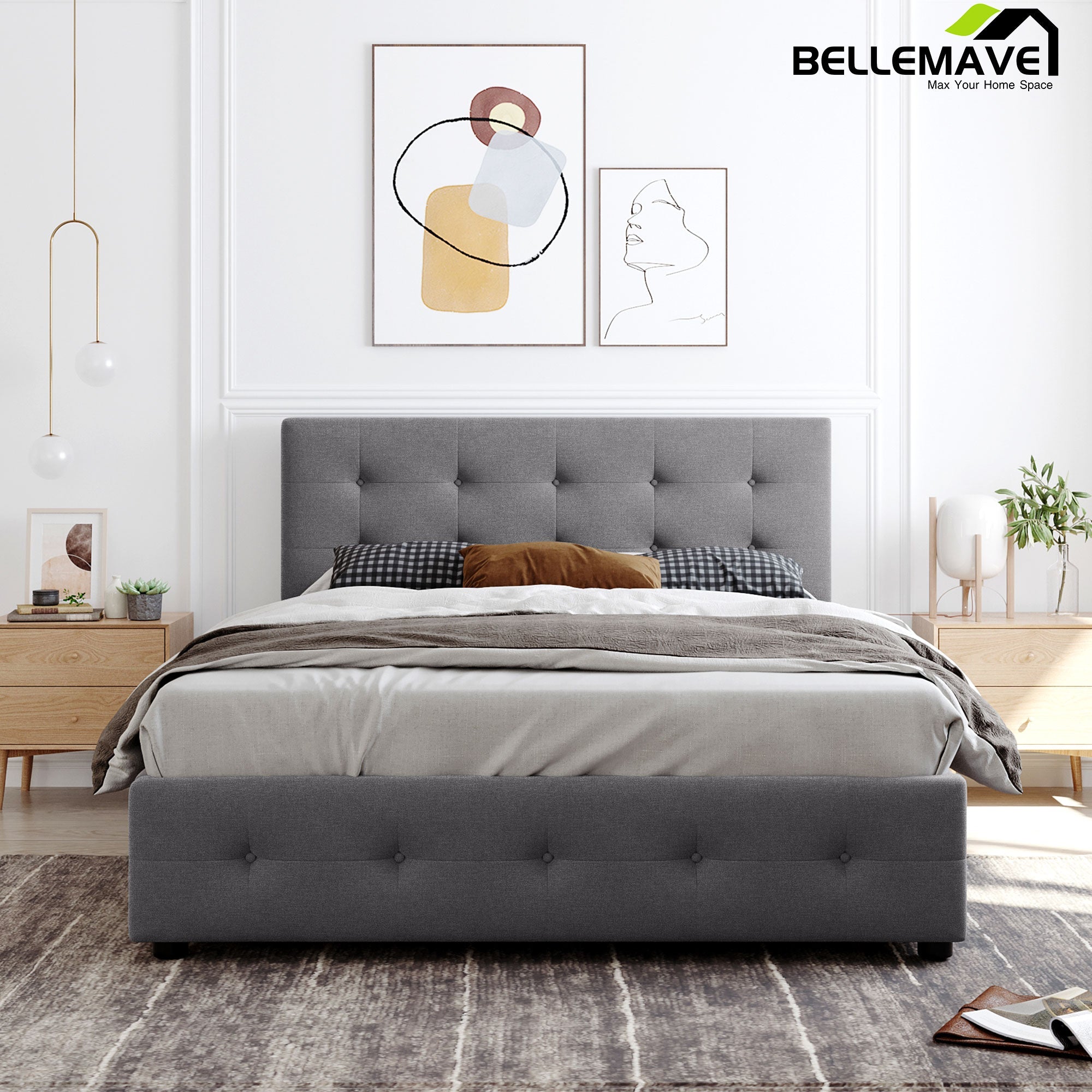Bellemave Queen Size Linen Upholstered Platform Bed with 4 Drawers - Bellemave