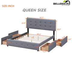 Bellemave Queen Size Linen Upholstered Platform Bed with 4 Drawers - Bellemave