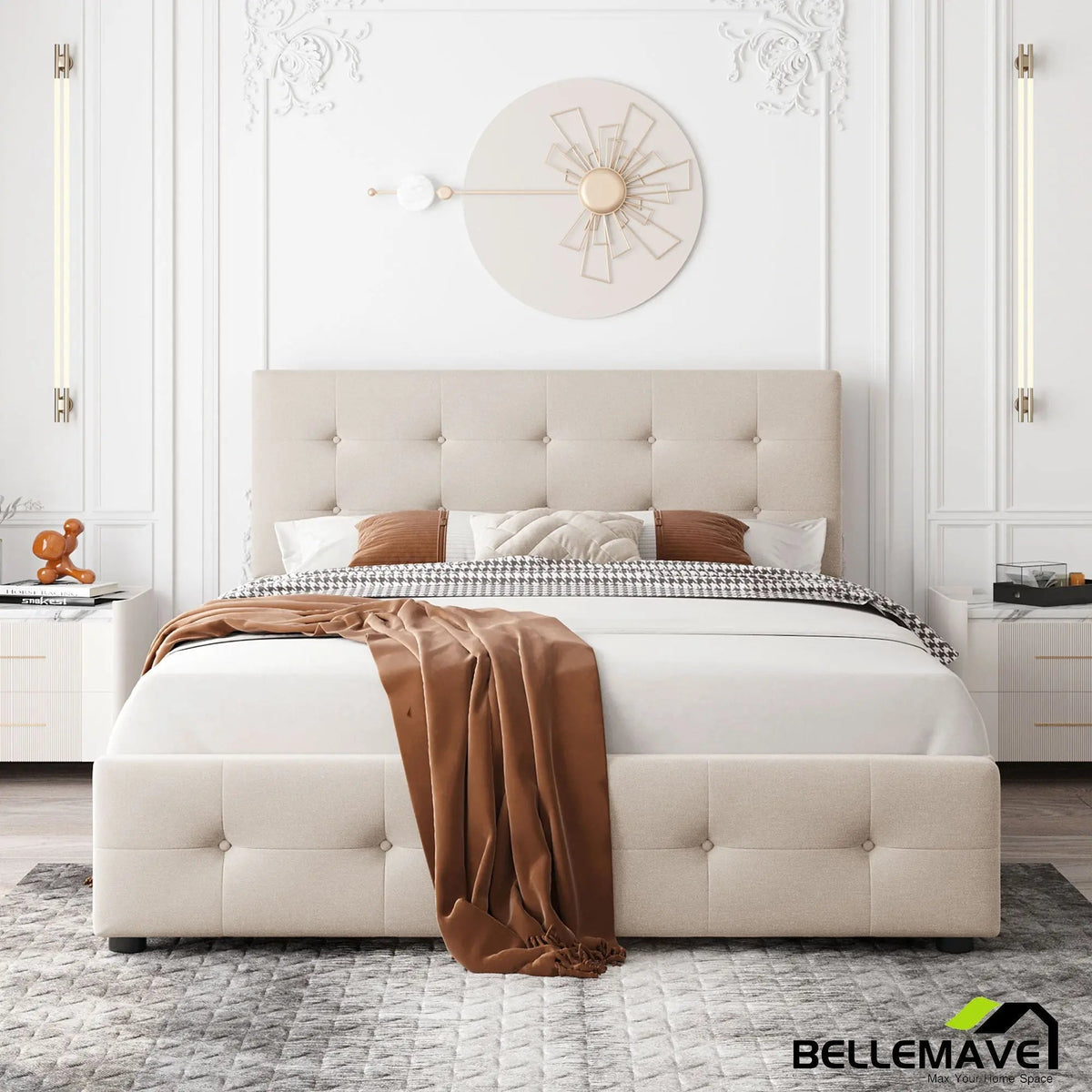Bellemave® Queen Size Linen Upholstered Platform Bed with 4 Drawers - Bellemave