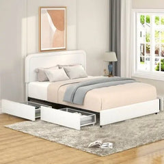 Bellemave® Queen Size Lvory Upholstered Platform Bed with 4 Drawers - Bellemave