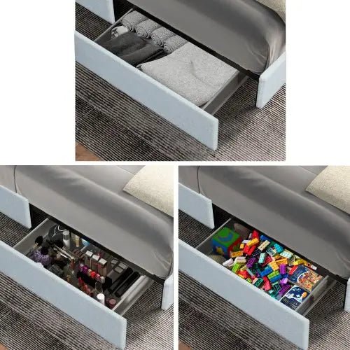 Bellemave® Queen Size Lvory Upholstered Platform Bed with 4 Drawers - Bellemave