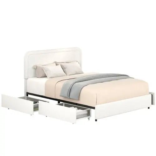 Bellemave® Queen Size Lvory Upholstered Platform Bed with 4 Drawers - Bellemave