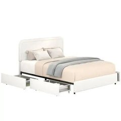 Bellemave® Queen Size Lvory Upholstered Platform Bed with 4 Drawers - Bellemave
