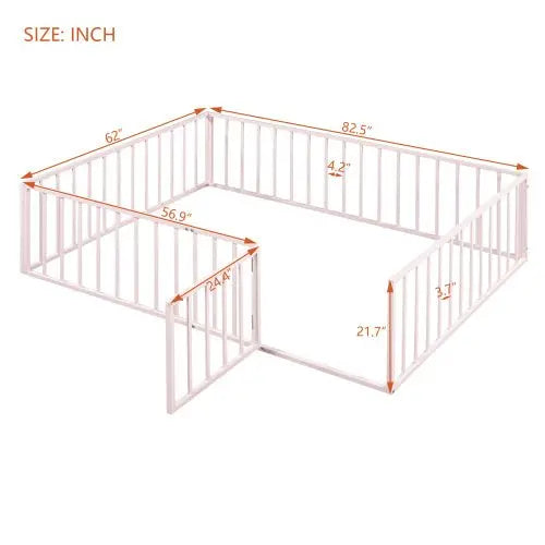 Bellemave Queen Size Metal Floor Bed Frame with Fence and Door - Bellemave