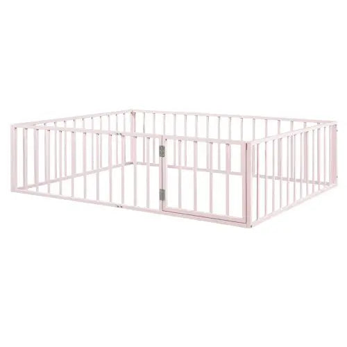 Bellemave Queen Size Metal Floor Bed Frame with Fence and Door - Bellemave