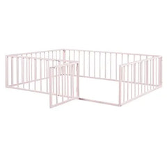 Bellemave Queen Size Metal Floor Bed Frame with Fence and Door - Bellemave