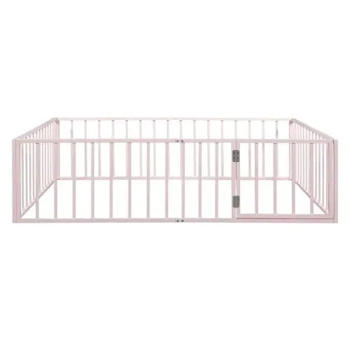 Bellemave Queen Size Metal Floor Bed Frame with Fence and Door - Bellemave