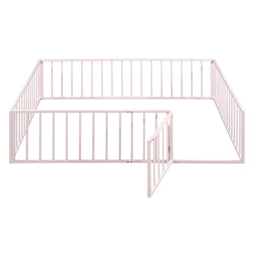 Bellemave Queen Size Metal Floor Bed Frame with Fence and Door - Bellemave