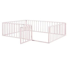 Bellemave® Queen Size Metal Floor Bed with Fence and Door - Bellemave