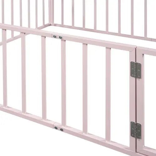 Bellemave® Queen Size Metal Floor Bed with Fence and Door - Bellemave