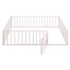 Bellemave® Queen Size Metal Floor Bed with Fence and Door - Bellemave