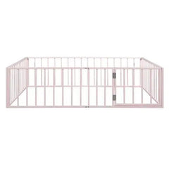 Bellemave® Queen Size Metal Floor Bed with Fence and Door - Bellemave