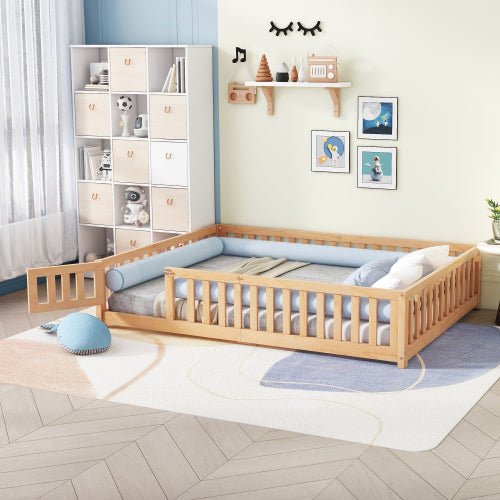 Bellemave Queen Size Montessori Floor Bed with Safety Guardrails and Door - Bellemave