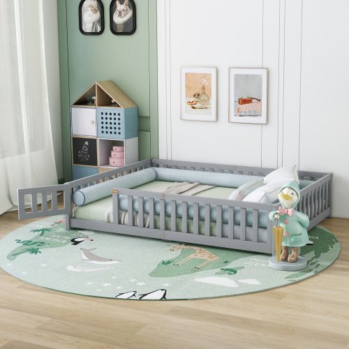 Bellemave Queen Size Montessori Floor Bed with Safety Guardrails and Door - Bellemave