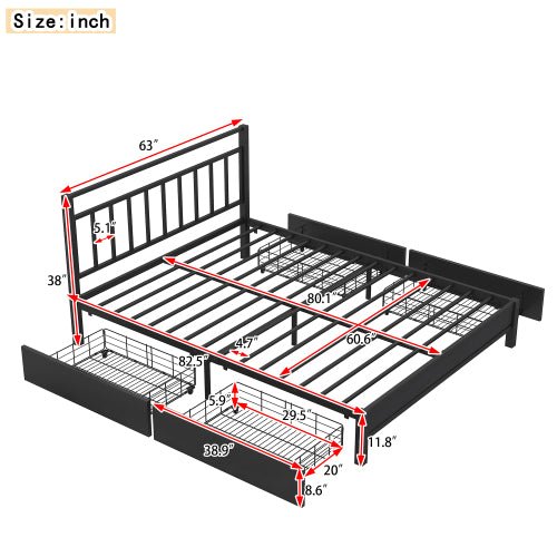 Bellemave Queen Size Storage Platform Bed with 4 Drawers - Bellemave