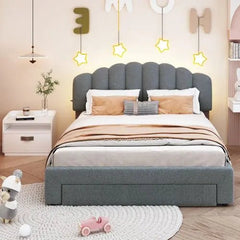 Bellemave® Queen Size Teddy Fleece Upholstered Platform Bed with Drawer - Bellemave