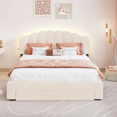 Bellemave® Queen Size Teddy Fleece Upholstered Platform Bed with Drawer - Bellemave