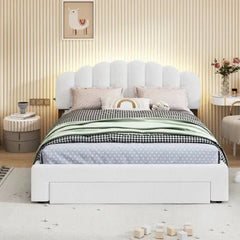 Bellemave® Queen Size Teddy Fleece Upholstered Platform Bed with Drawer - Bellemave