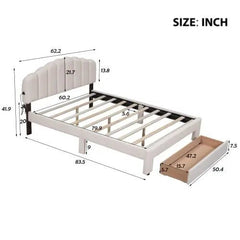 Bellemave® Queen Size Teddy Fleece Upholstered Platform Bed with Drawer - Bellemave