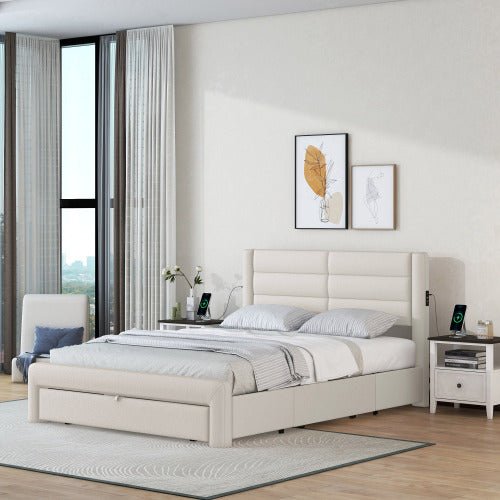 Bellemave Queen Size Upholstered Platform Bed with Drawers Storage and Charging Station - Bellemave