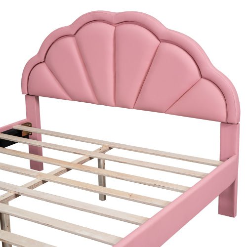 Bellemave Queen Size Upholstered Platform Bed with Seashell Shaped Headboard - Bellemave