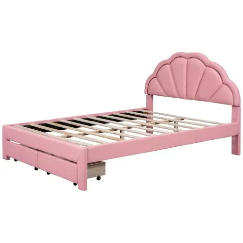 Bellemave Queen Size Upholstered Platform Bed with Seashell Shaped Headboard - Bellemave