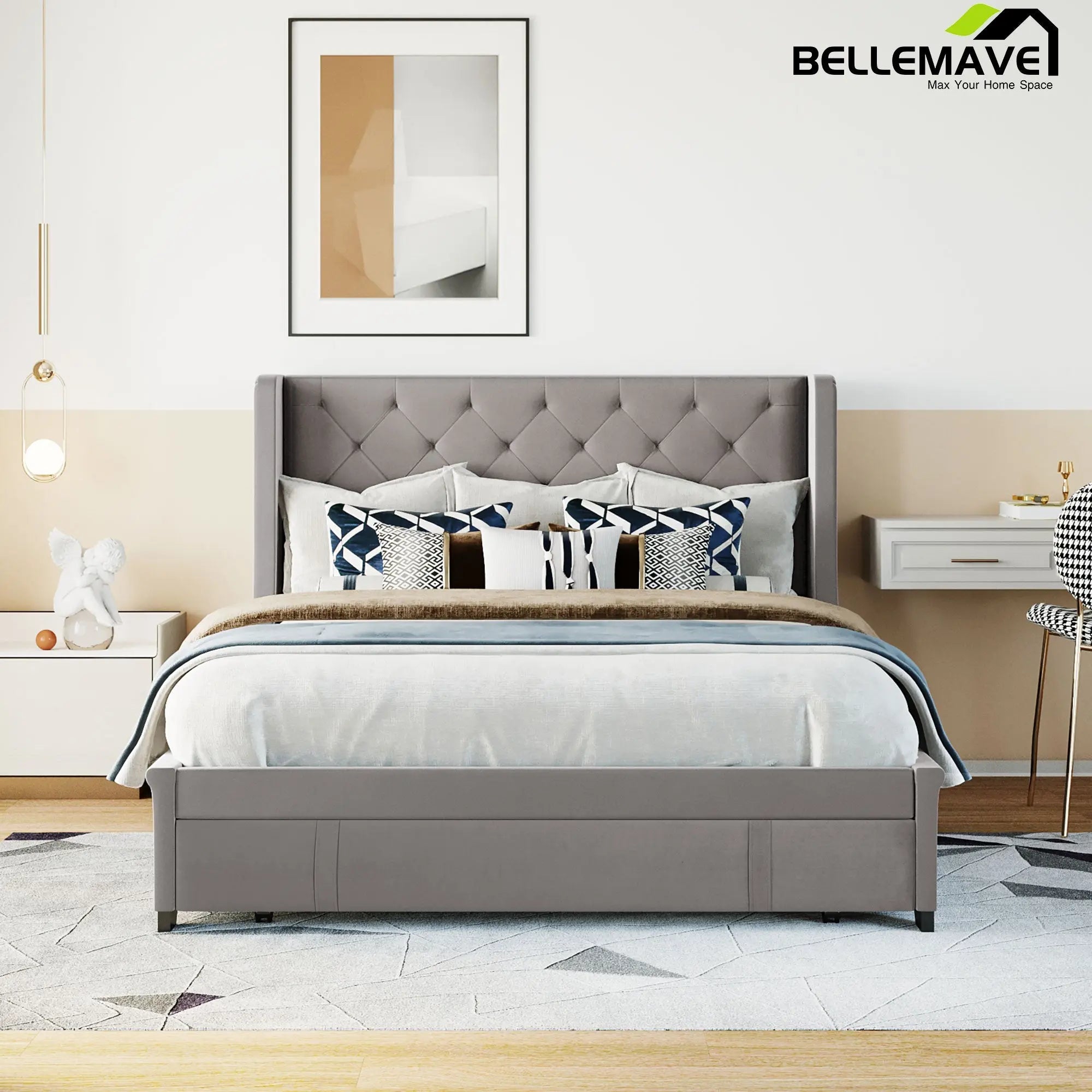 Bellemave Queen Size Velvet Upholstered Platform Bed - Bellemave