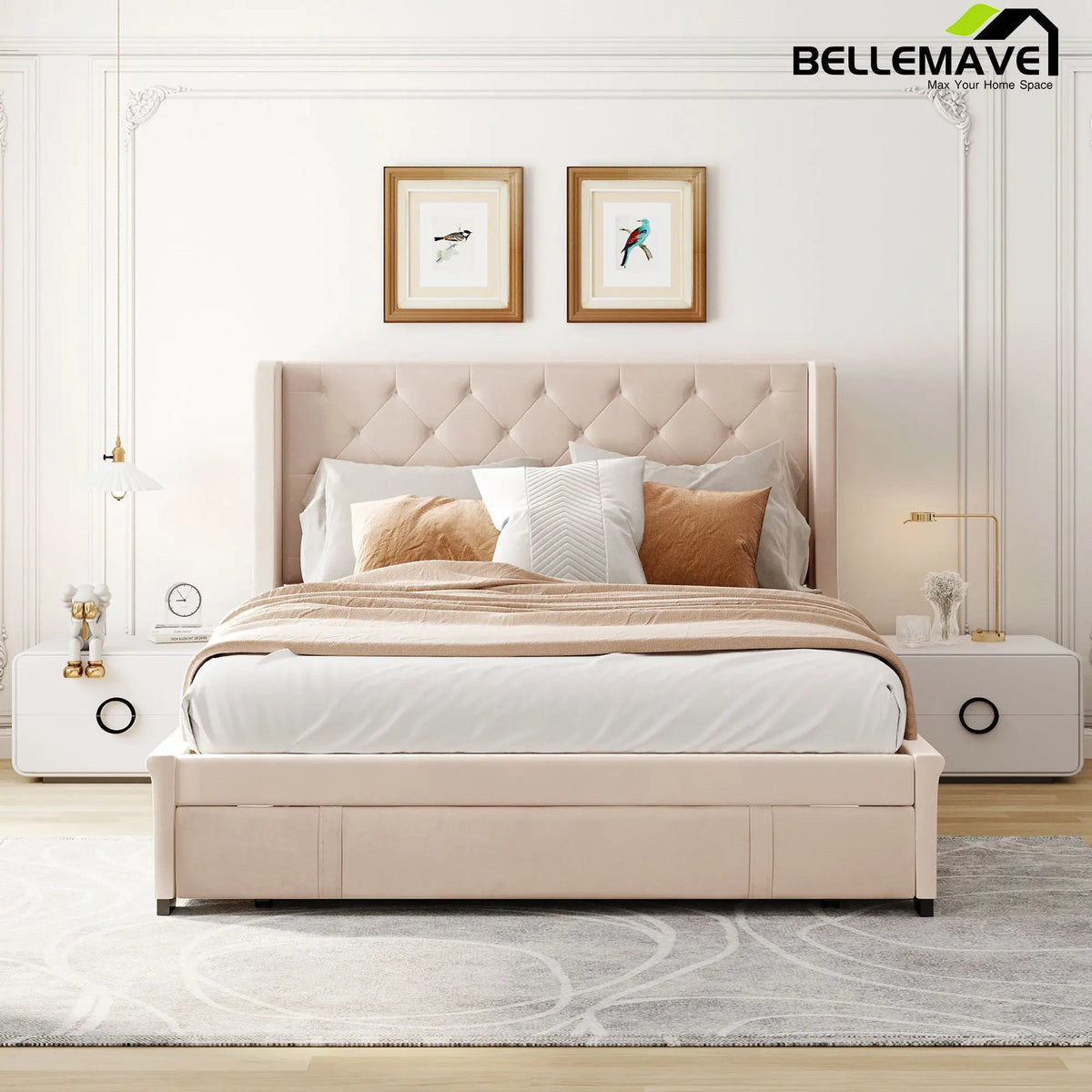 Bellemave Queen Size Velvet Upholstered Platform Bed - Bellemave