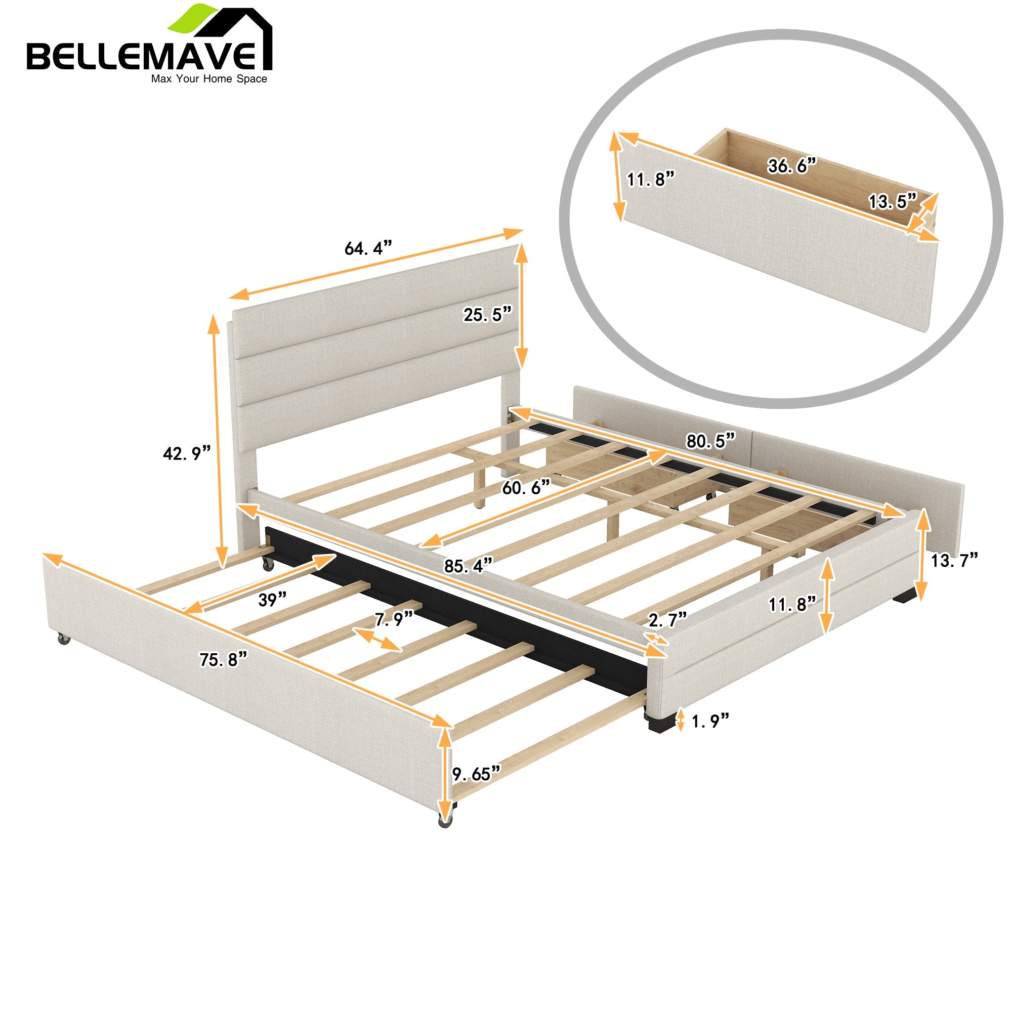 Bellemave Queen Upholstered Platform Bed - Bellemave