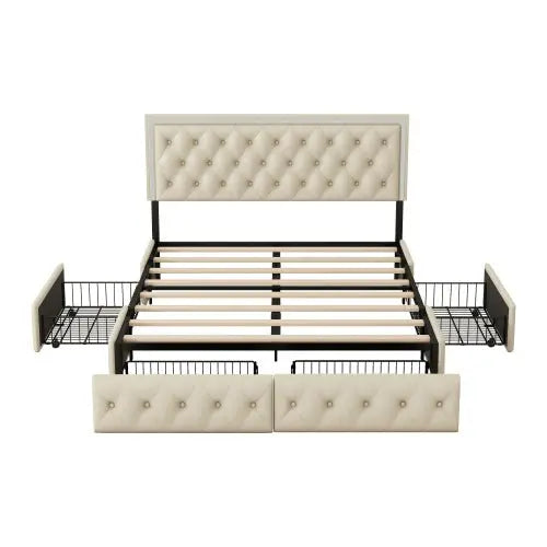 Bellemave Queen Upholstered Platform Bed with 4 Storage Drawers and LED Headboard - Bellemave