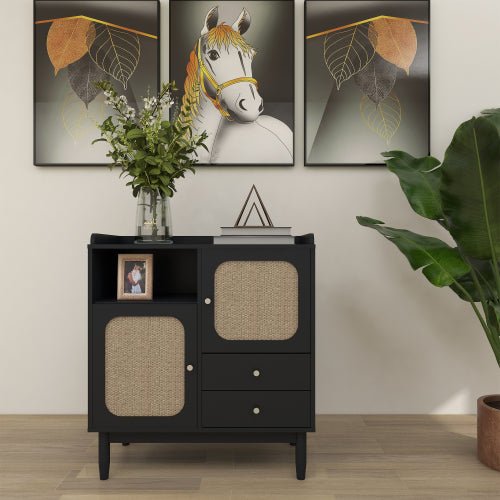 Bellemave Sideboard Cabinet Display Buffet Storage Cabinet with 2 Woven Cane Doors,2 Drawers and 1 Storage Shelf - Bellemave