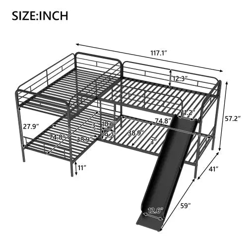 Bellemave Size L-Shaped Bunk Bed with Slide and Ladder - Bellemave