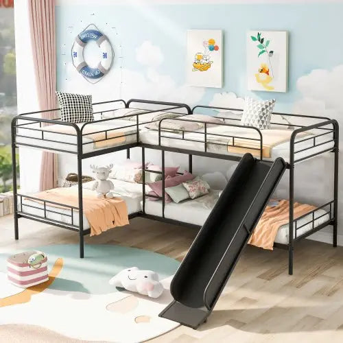 Bellemave Size L-Shaped Bunk Bed with Slide and Ladder - Bellemave