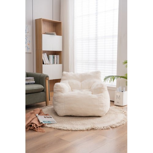 Bellemave Soft Tufted Foam Bean Bag Chair With Teddy Fabric Ivory White - Bellemave