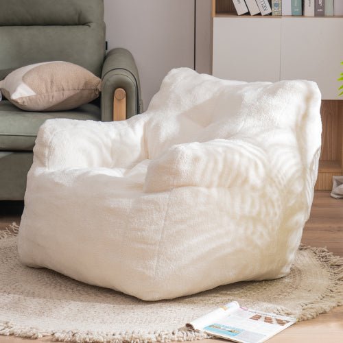 Bellemave Soft Tufted Foam Bean Bag Chair With Teddy Fabric Ivory White - Bellemave